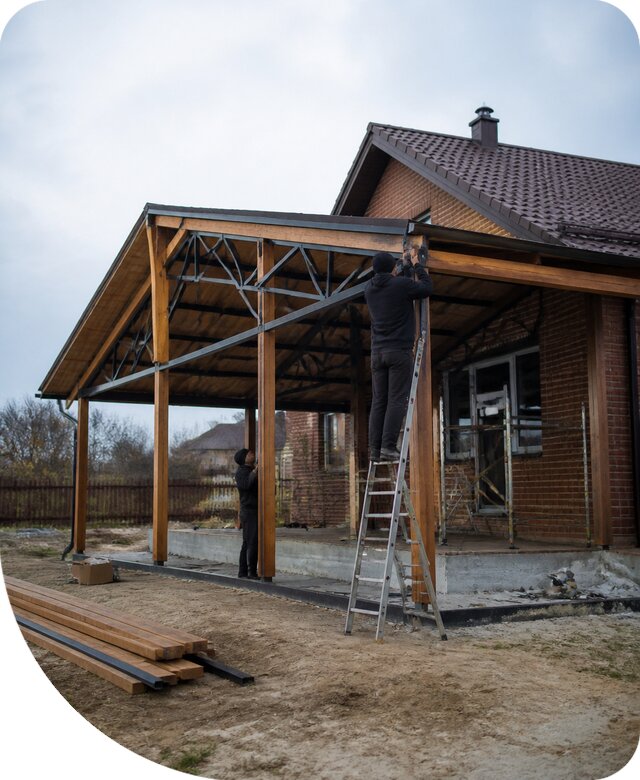 Пристройка навеса к дому и участку в Чебаркуле под ключ